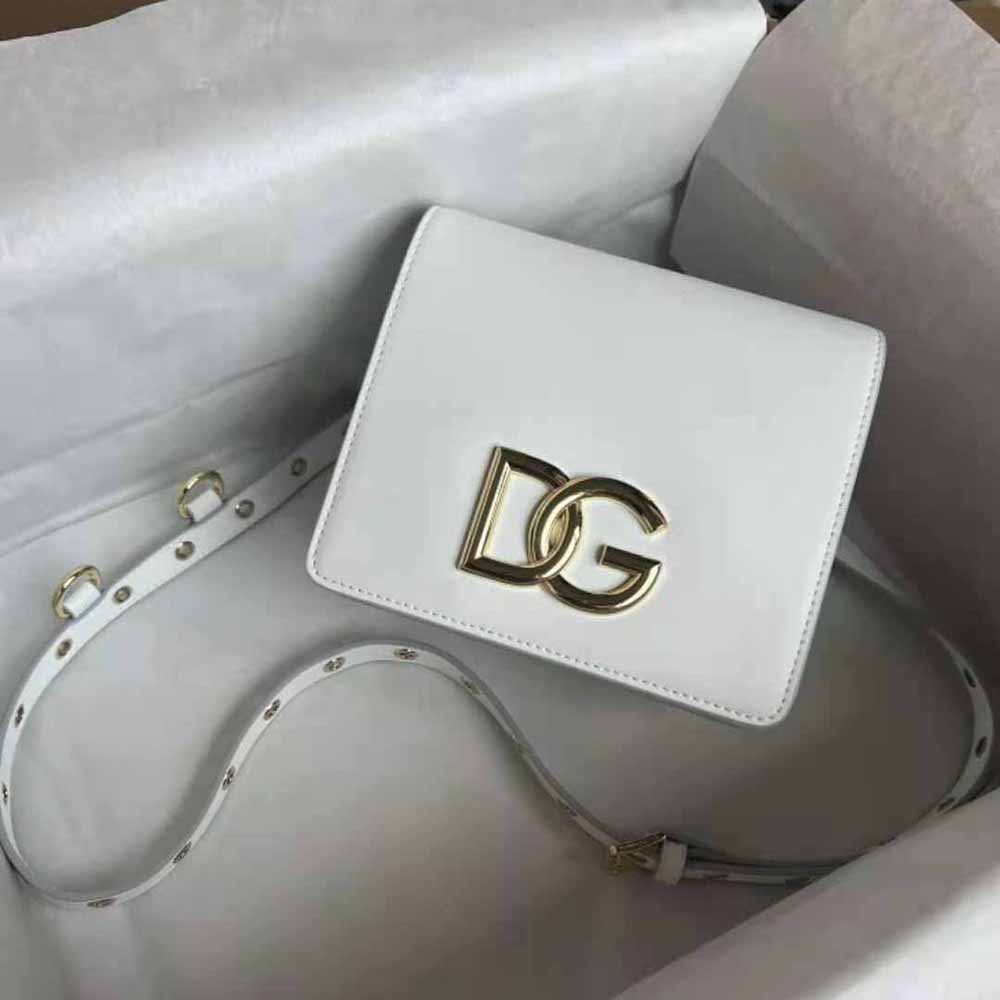 Close-up of gold hardware on Dolce Gabbana D&G Women Calfskin Crossbody 3.5 Bag-White