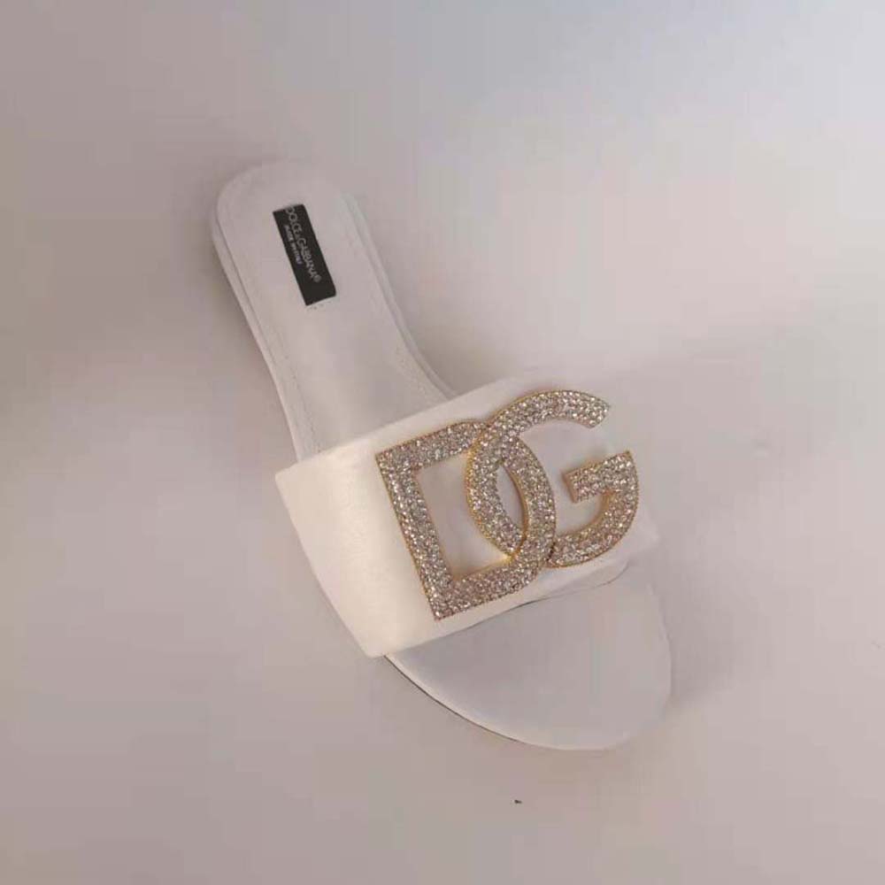 Dolce Gabbana D&G Women Calfskin Slides with DG Logo-White - image 8
