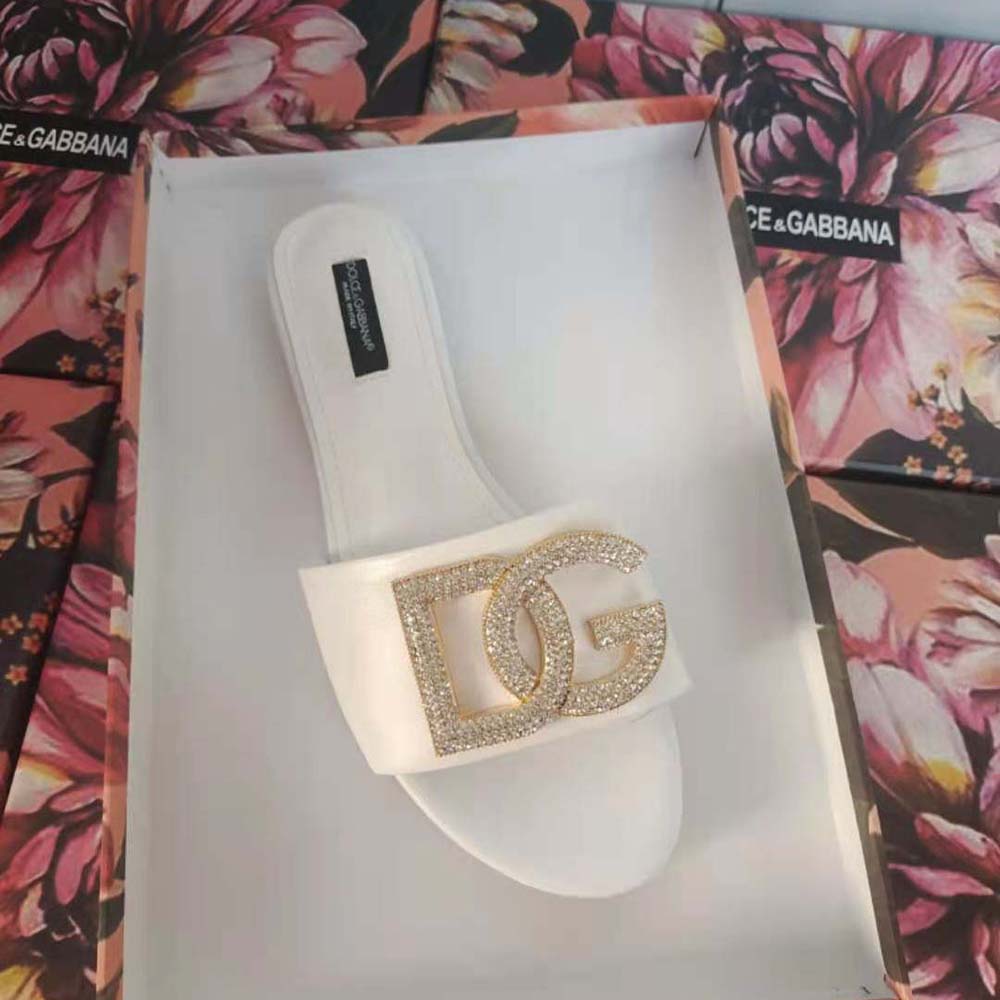 Dolce Gabbana D&G Women Calfskin Slides with DG Logo-White - image 9