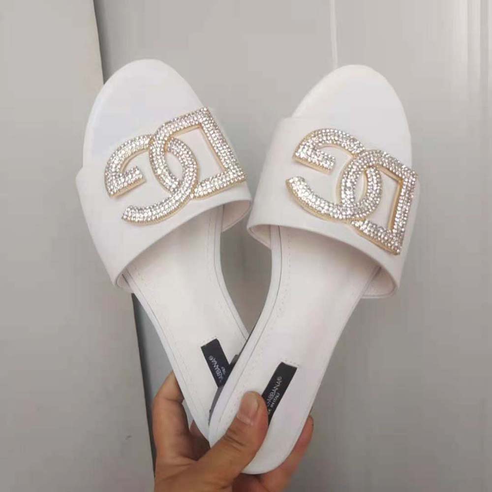 Dolce Gabbana D&G Women Calfskin Slides with DG Logo-White - image 7