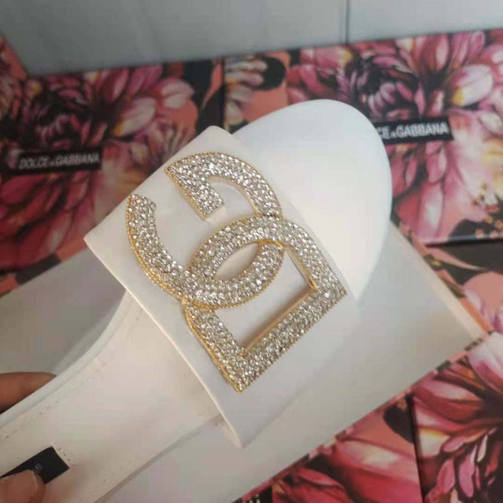 Dolce Gabbana D&G Women Calfskin Slides with DG Logo-White - image 10