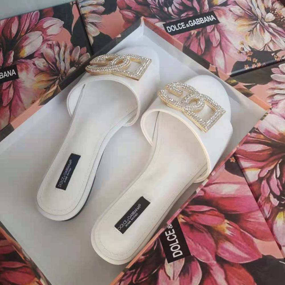 Dolce Gabbana D&G Women Calfskin Slides with DG Logo-White - image 6