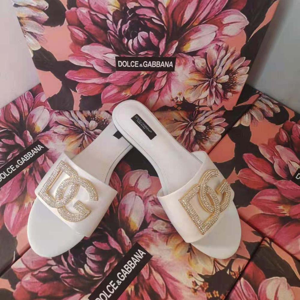 Dolce Gabbana D&G Women Calfskin Slides with DG Logo-White - image 4