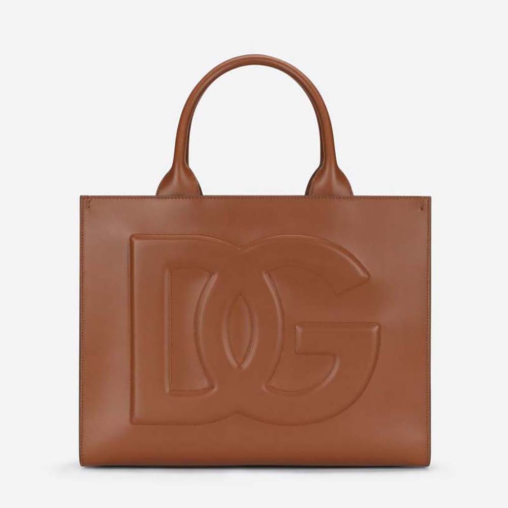 Front view of Dolce Gabbana D&G Women Small Calfskin DG Daily Shopper-Brown