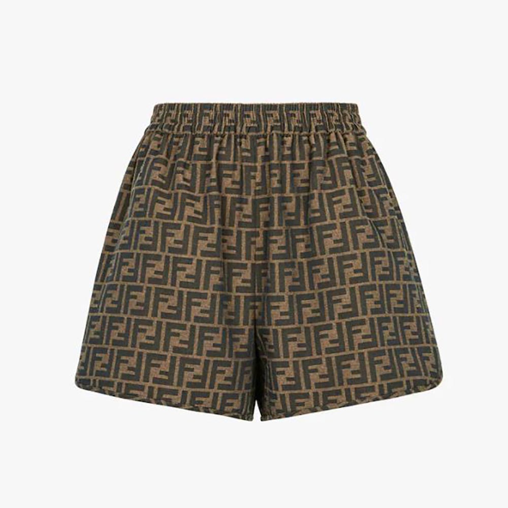 Front view of Fendi Women Brown Canvas Shorts with side slits
