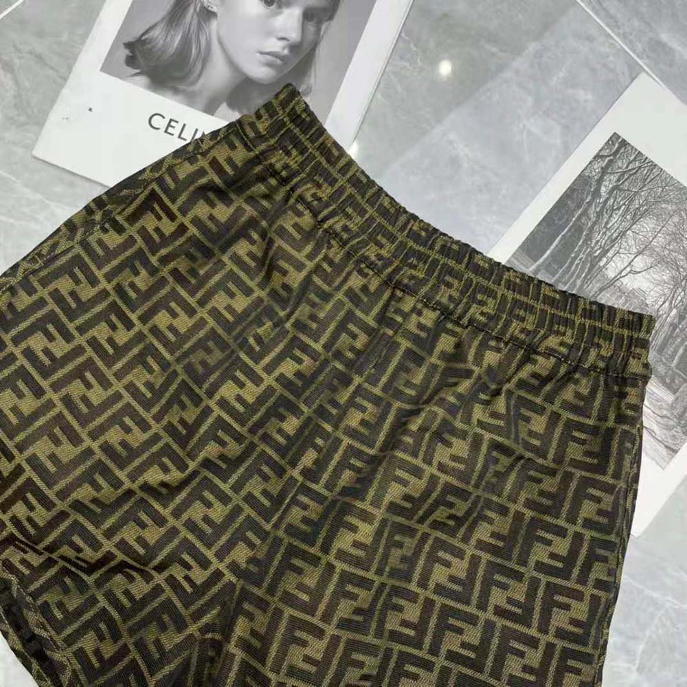Fendi Women Brown Canvas Shorts with an Elasticated Waist and Side Slits in the Hem - image 4