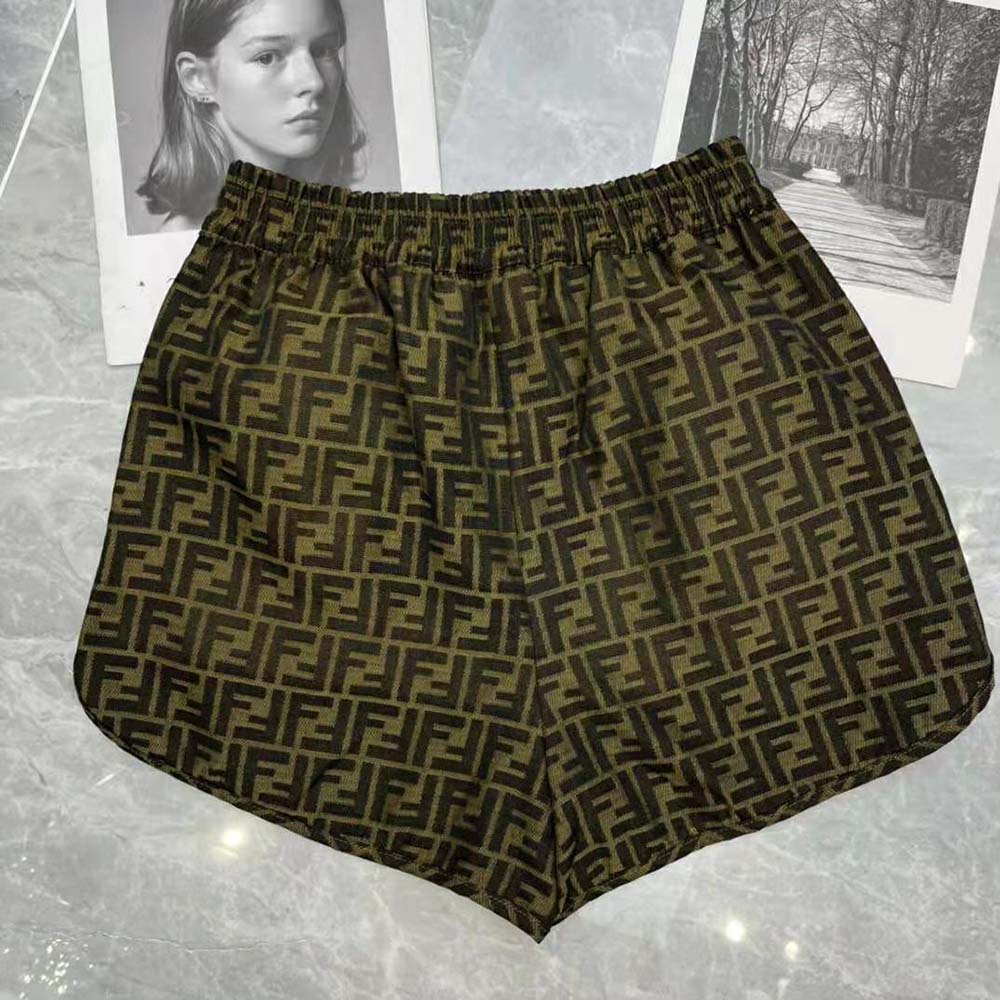 Detail of side slit hem on Fendi Women Brown Canvas Shorts