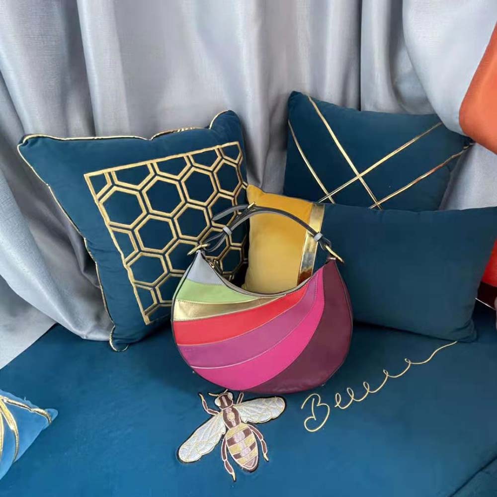 Close-up of multicolor inlay detail on Fendi Women Fendigraphy bag