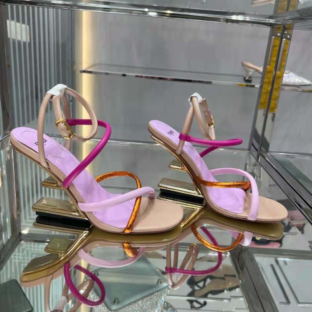 Rear angle showing heel and leather texture on Fendi Women First Sandals