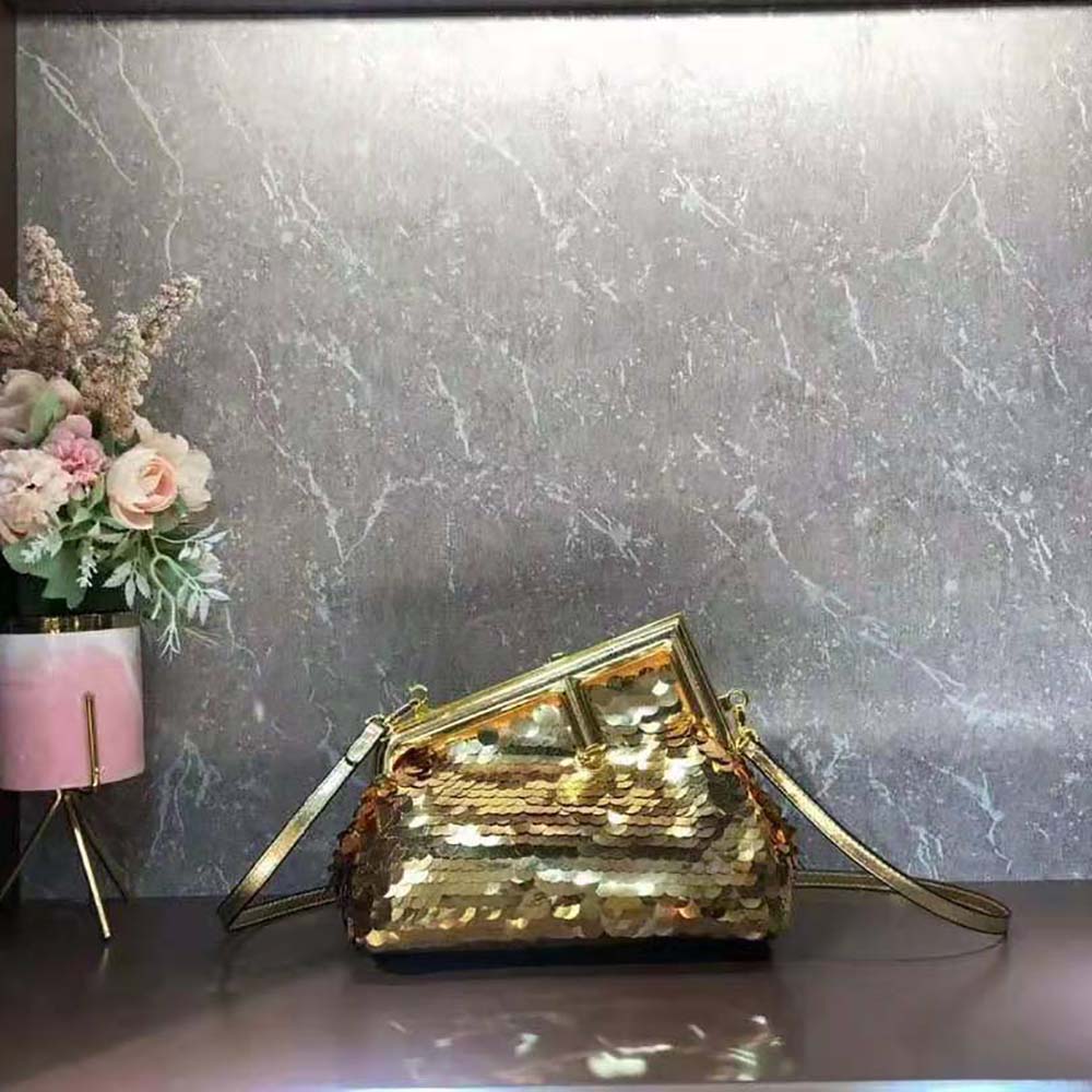 Fendi Women First Small Gold-colored Leather and Sequinned Bag - image 4