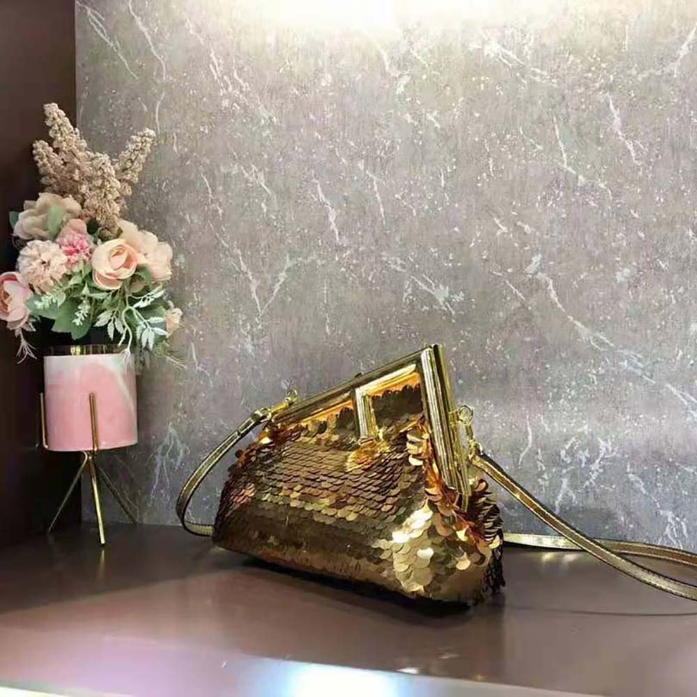 Fendi Women First Small Gold-colored Leather and Sequinned Bag - image 5