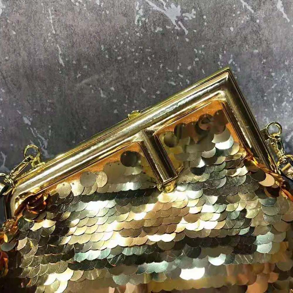 Fendi Women First Small Gold-colored Leather and Sequinned Bag - image 7