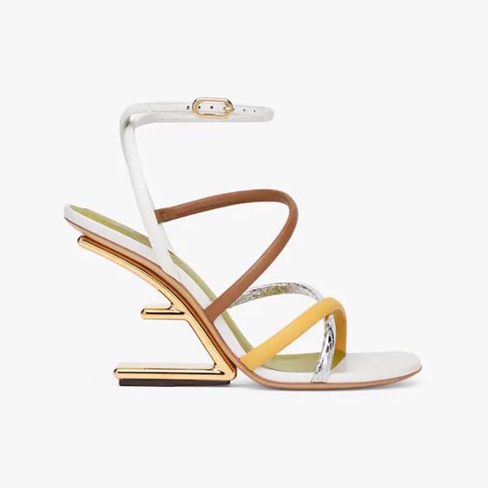 Side view of Fendi Women First White Nappa Leather High-Heeled Sandals