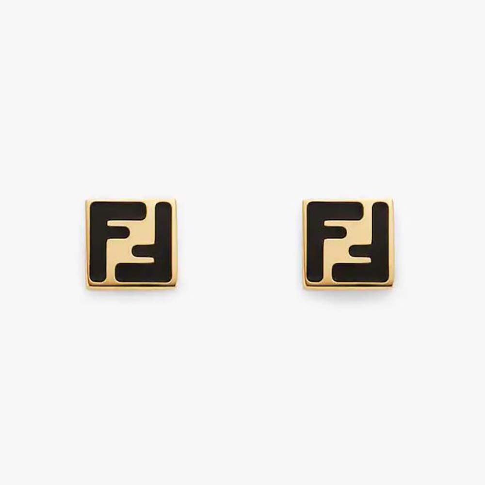 Front view of Fendi Women Forever Fendi Earrings Gold-Colored Earrings-Black