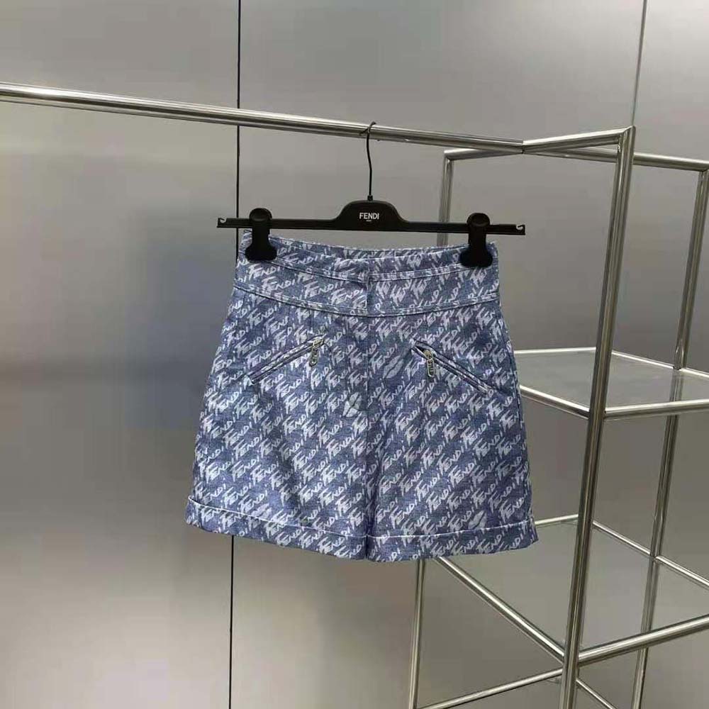 Fendi Women Light Blue Chambray Shorts - image 4