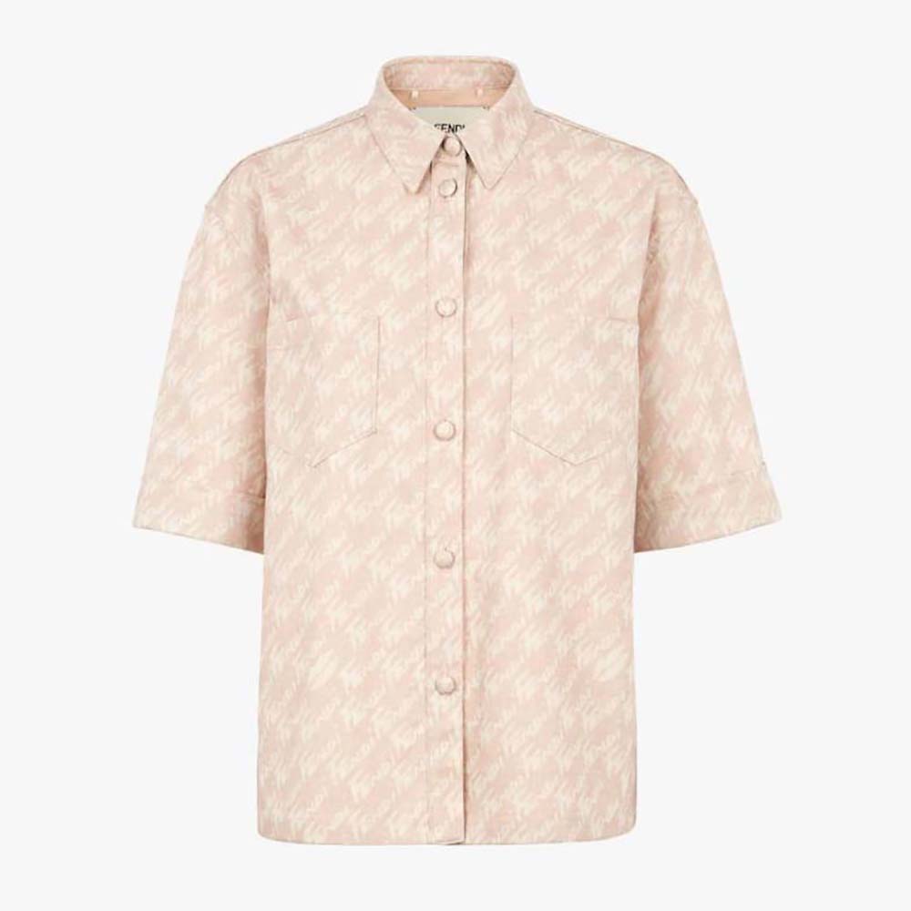 Front view of Fendi Women Pink Chambray Shirt Classic Collar and Patch Pockets