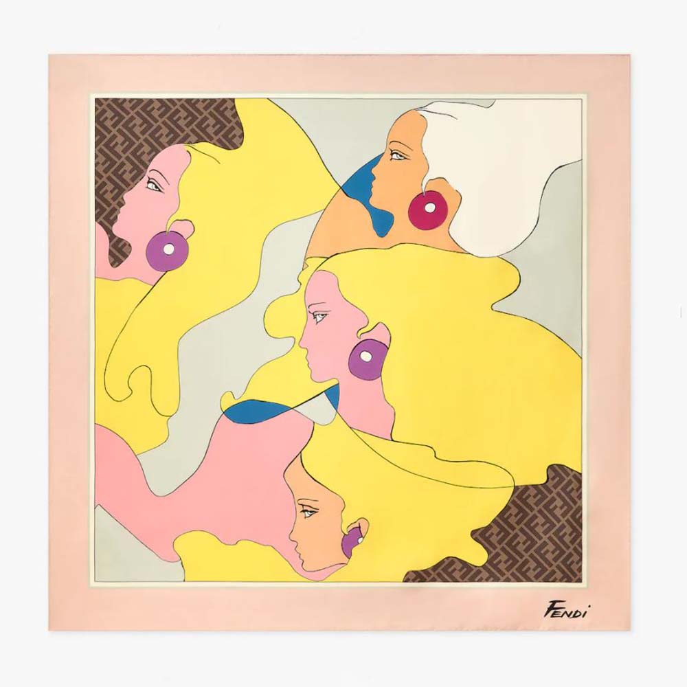 Front view of Fendi Women Show Foulard Multicolor Silk Foulard-Yellow