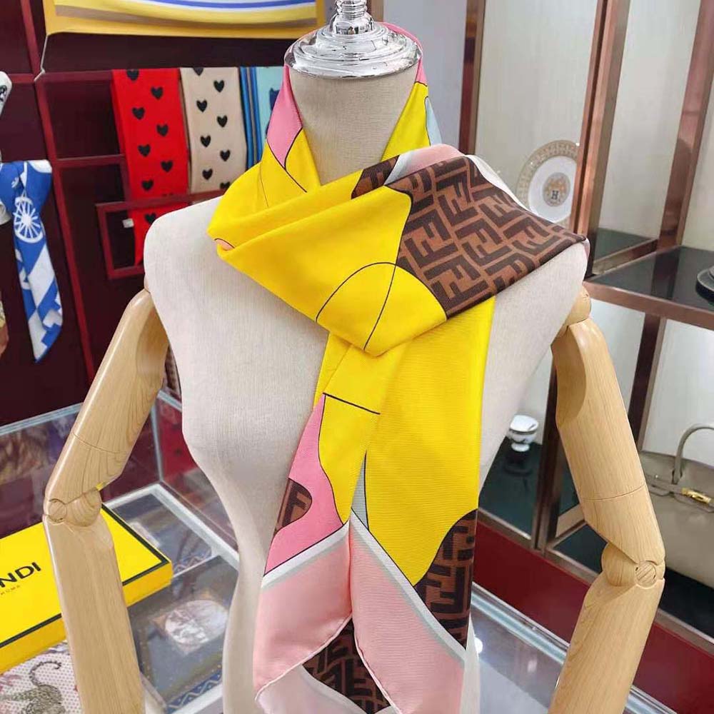 Fendi Women Show Foulard Multicolor Silk Foulard-Yellow - image 7