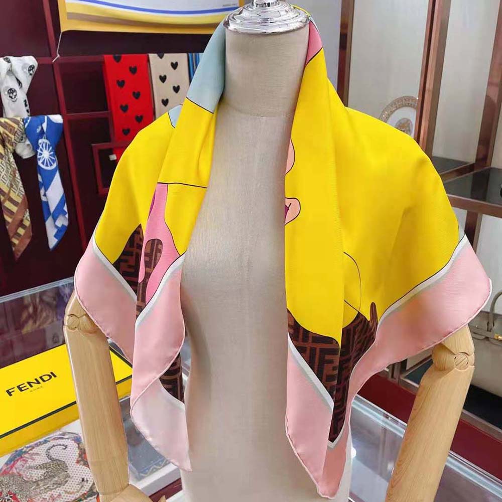 Fendi Women Show Foulard Multicolor Silk Foulard-Yellow - image 4