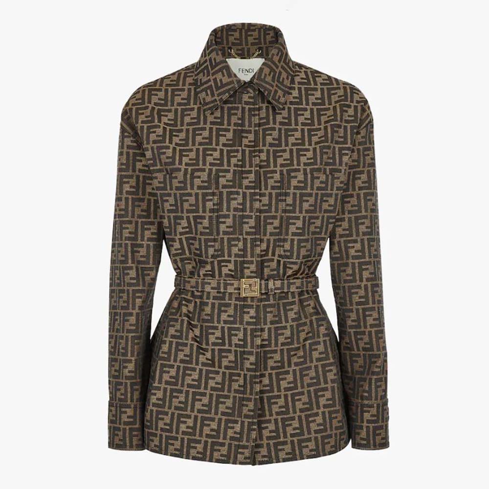 Front view of Fendi Women Single-Breasted Brown Canvas Go-To Jacket