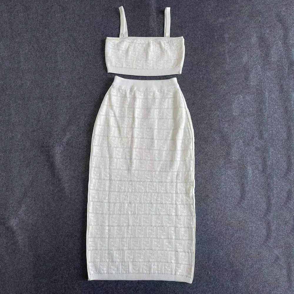 Fendi Women White Viscose Suit with Thin Shoulder Straps and High-Waisted Pencil Skirt - image 4