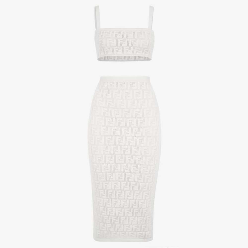 Front view of Fendi Women White Viscose Suit with thin shoulder straps