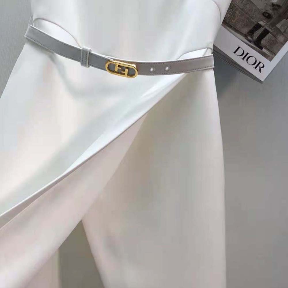 Side angle showing silhouette of Fendi Women White Wool and Silk Dress