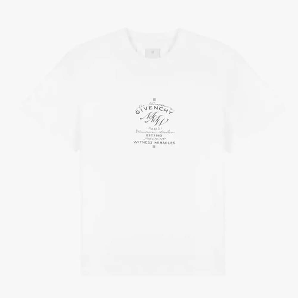 Front view of Givenchy Men GIVENCHY MMW Printed Slim Fit T-shirt-White showing logo print