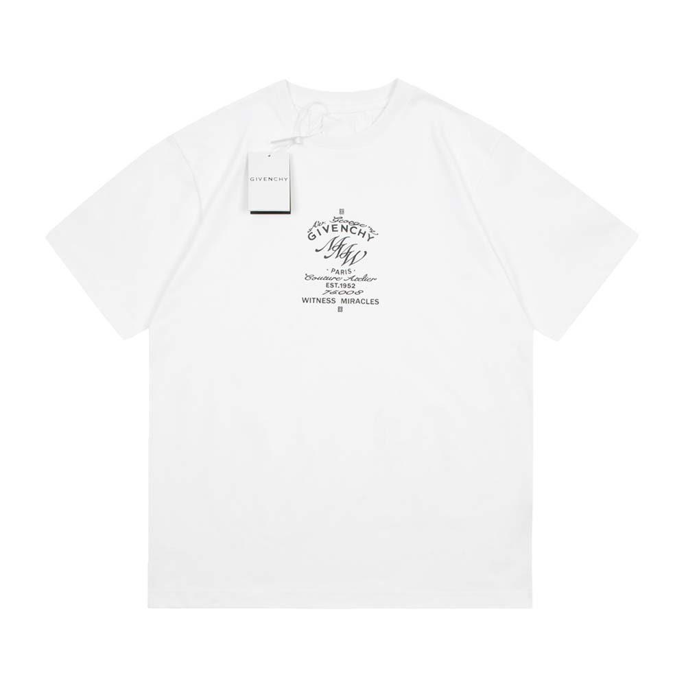 Close-up detail of Givenchy logo on white slim fit T-shirt by Givenchy Men
