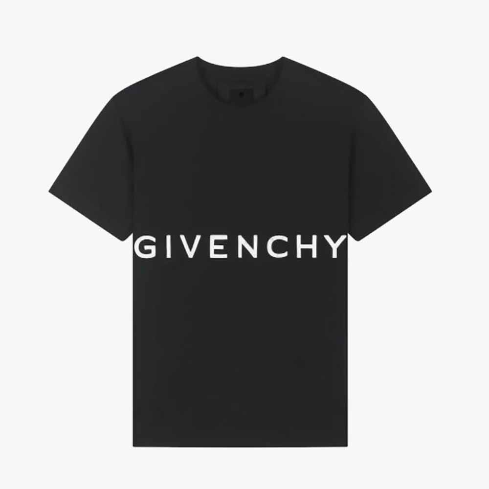 Front view of Givenchy Men GIVENCHY 4G Embroidered Oversized T-shirt-Black
