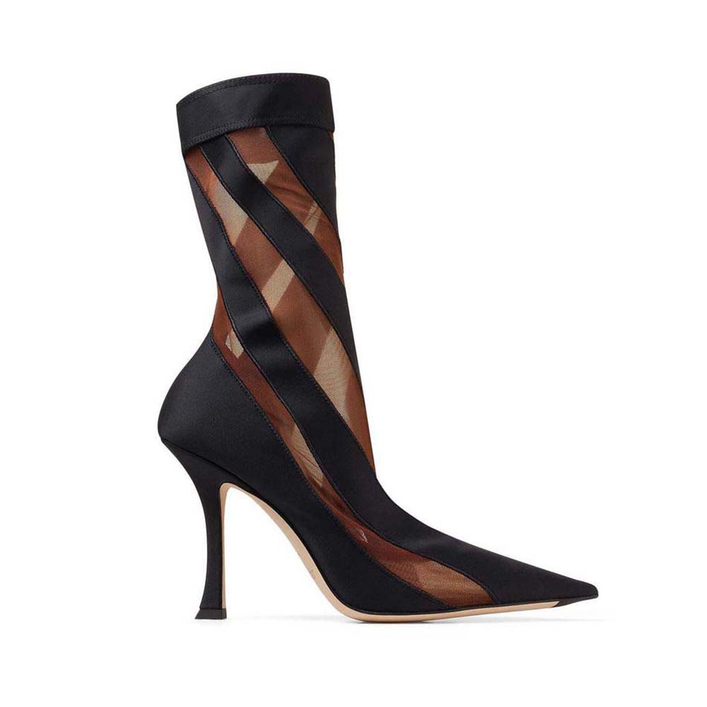 Front angle of Jimmy Choo Women Mugler Sock Ankle Boot black nude