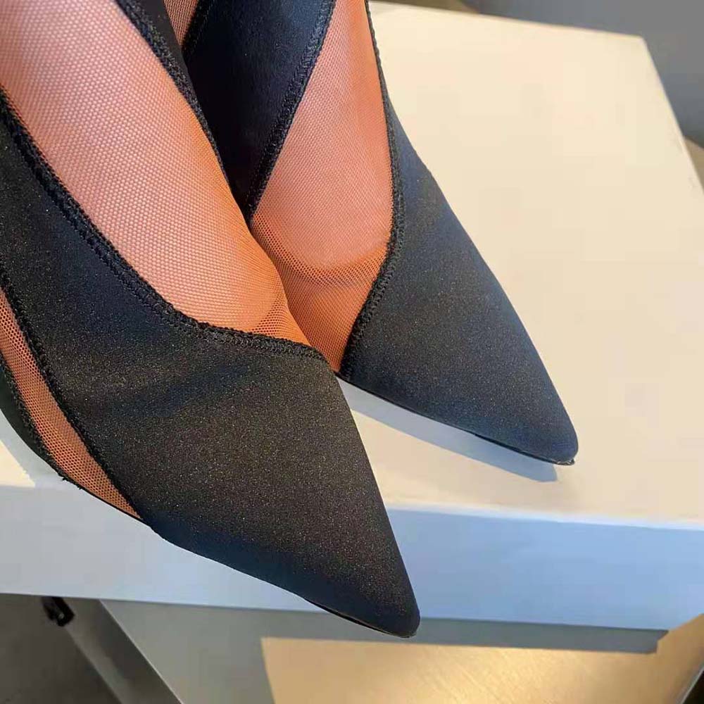 Jimmy Choo Women Mugler Sock Ankle Boot Black and Dark Nude Sheer Spiral Stretch Fabric - image 9