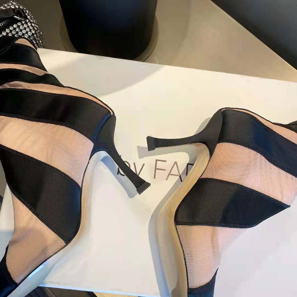 Jimmy Choo Women Mugler Sock Ankle Boot Black and Nude Sheer Spiral Stretch Fabric - image 7