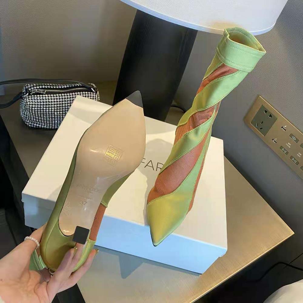 Jimmy Choo Women Mugler Sock Ankle Boot Neon Yellow and Nude Sheer Spiral Stretch Fabric - image 10