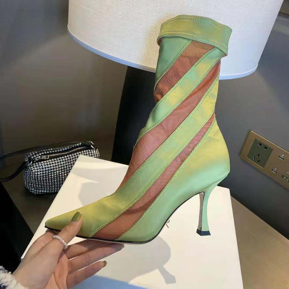 Jimmy Choo Women Mugler Sock Ankle Boot Neon Yellow and Nude Sheer Spiral Stretch Fabric - image 6