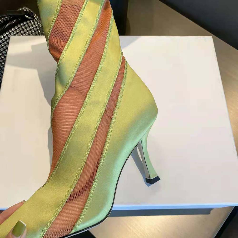 Jimmy Choo Women Mugler Sock Ankle Boot Neon Yellow and Nude Sheer Spiral Stretch Fabric - image 7