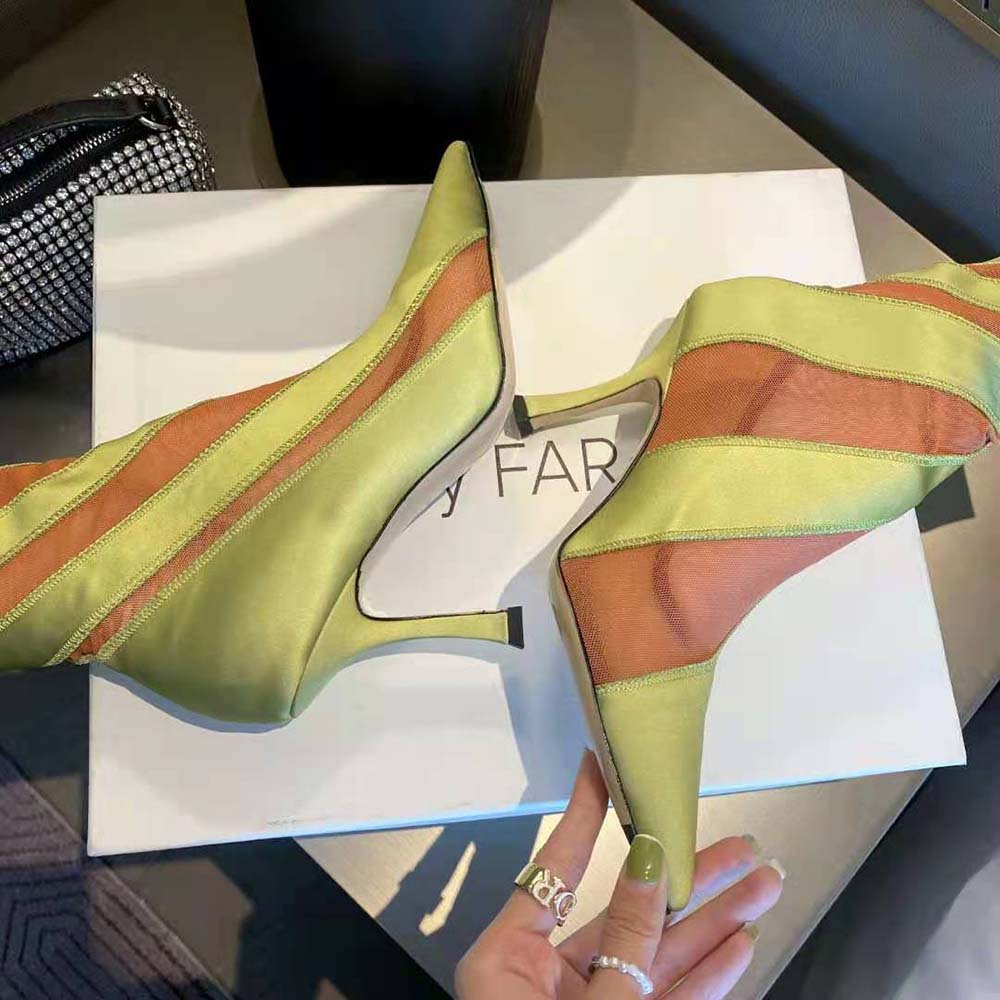 Jimmy Choo Women Mugler Sock Ankle Boot Neon Yellow and Nude Sheer Spiral Stretch Fabric - image 4