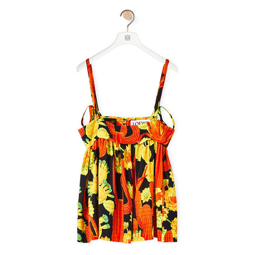 Front view of Loewe Women Cactus Print Top in Viscose-Orange