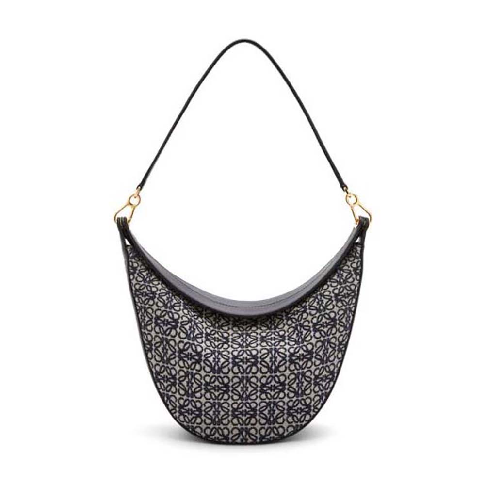 Front view of Loewe Women Luna Bag in Anagram Jacquard and Classic Calfskin-Black