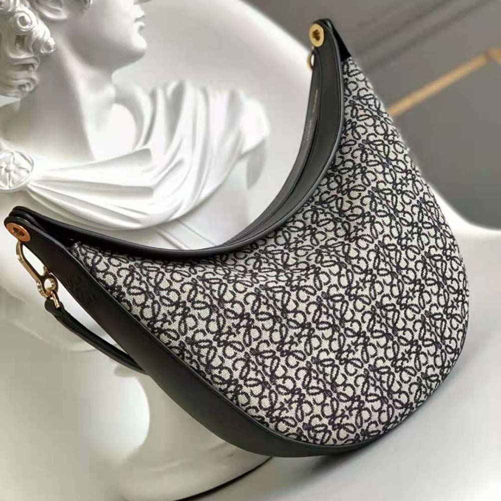 Close-up of Loewe Anagram detail and silver-tone hardware on Luna Bag