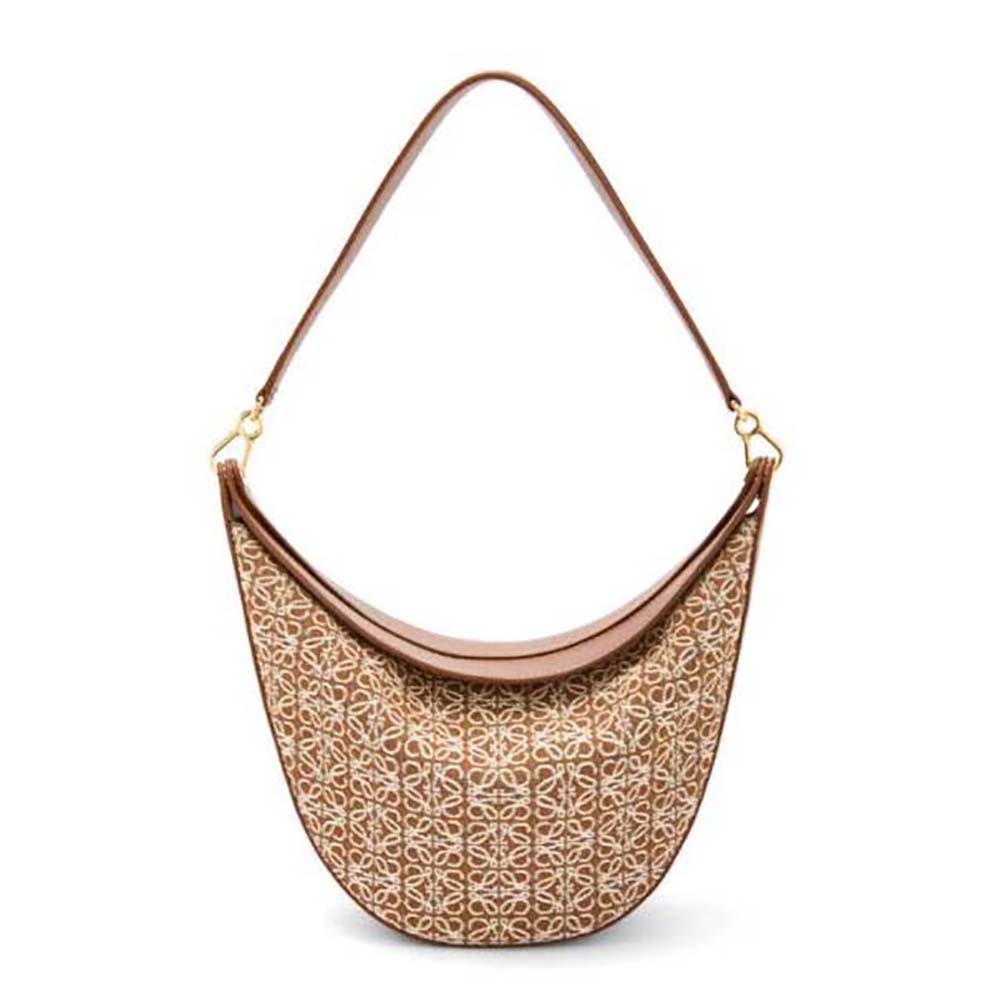 Front view of Loewe Women Luna Bag in Anagram Jacquard and Classic Calfskin-Brown