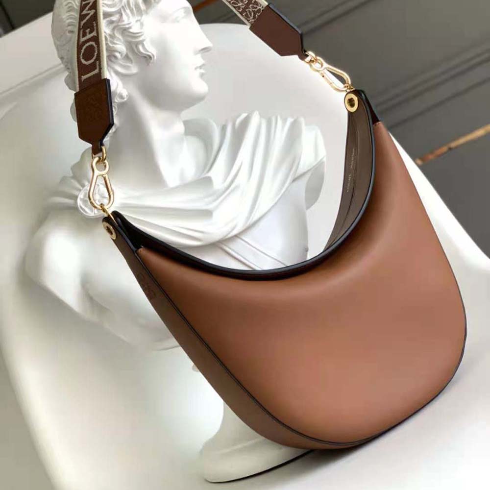 Close-up of gold-tone clasp on Loewe Women Luna Bag in Brown