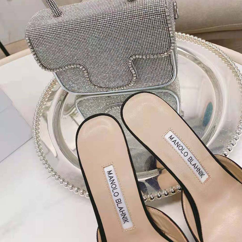Manolo Blahnik Women Black Satin Jewel Buckle Mules - image 9