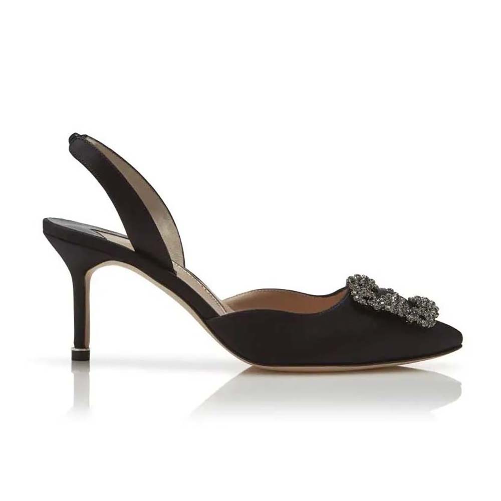 Understanding Manolo Blahnik Satin Jewel Buckle Slingback Pumps