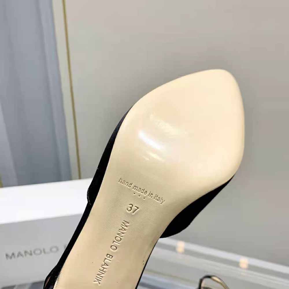 Manolo Blahnik Women Black Satin Jewel Buckle Slingback Pumps - image 9