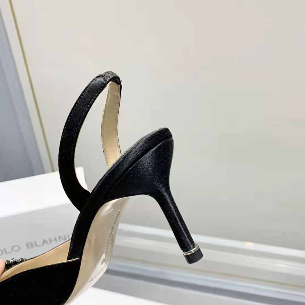 Manolo Blahnik Women Black Satin Jewel Buckle Slingback Pumps - image 7