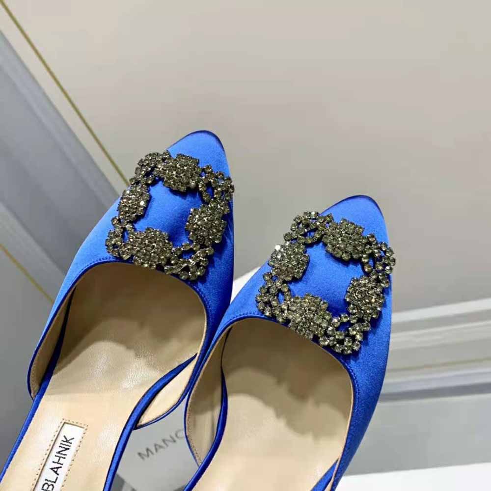 Manolo Blahnik Women Blue Satin Jewel Buckle Mules - image 8