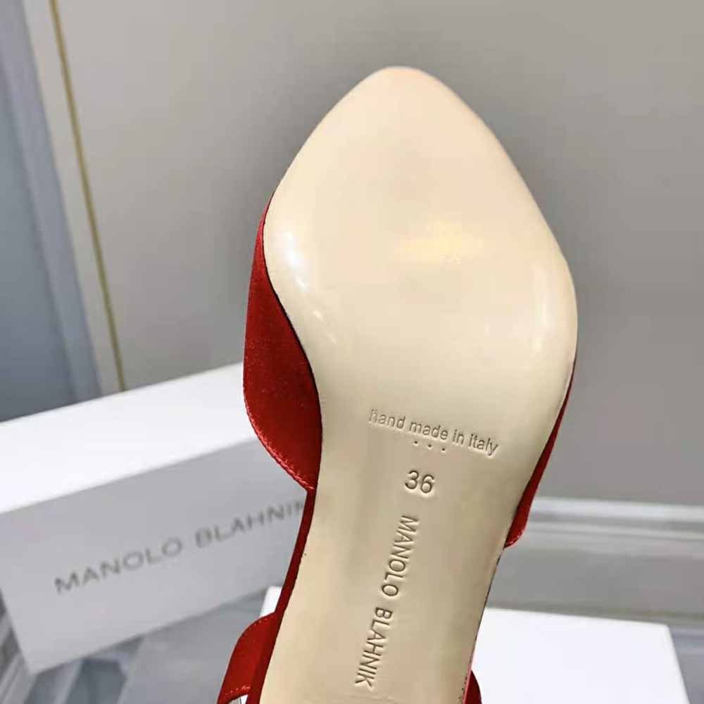 Manolo Blahnik Women Red Satin Jewel Buckle Slingback Pumps - image 10