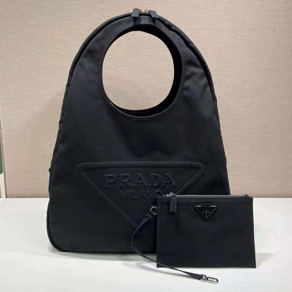 Prada Men Canvas Hobo Bag with Embossed Logo on the Front-Black - image 4