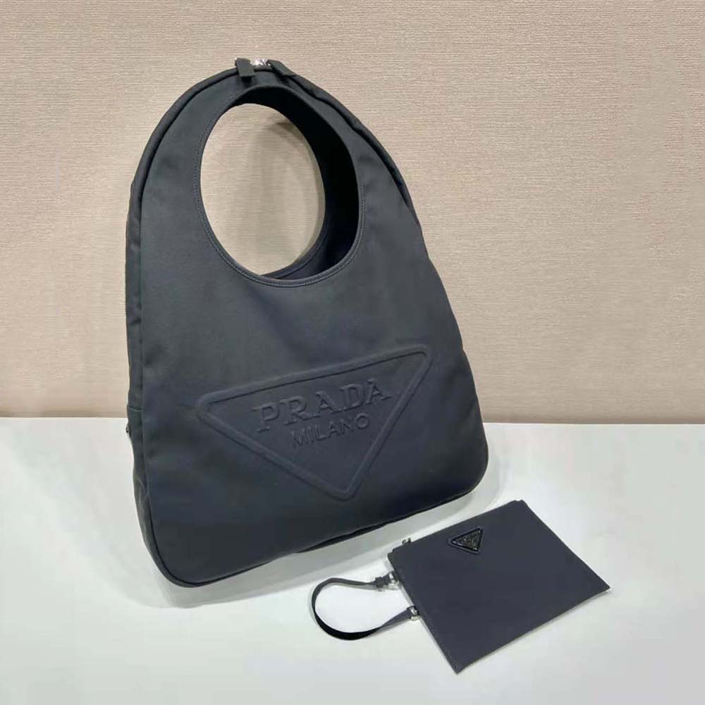 Prada Men Canvas Hobo Bag with Embossed Logo on the Front-Black - image 5